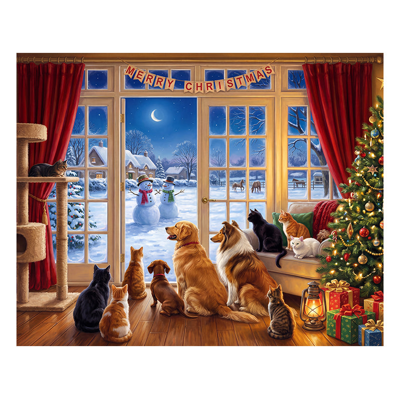 Christmas Pets by the Window - Wooden Jigsaw Puzzle