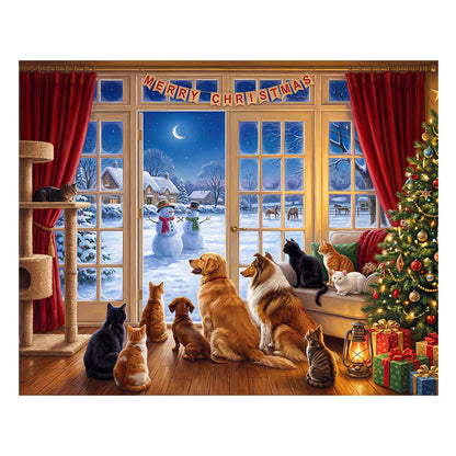 Christmas Pets by the Window - Wooden Jigsaw Puzzle