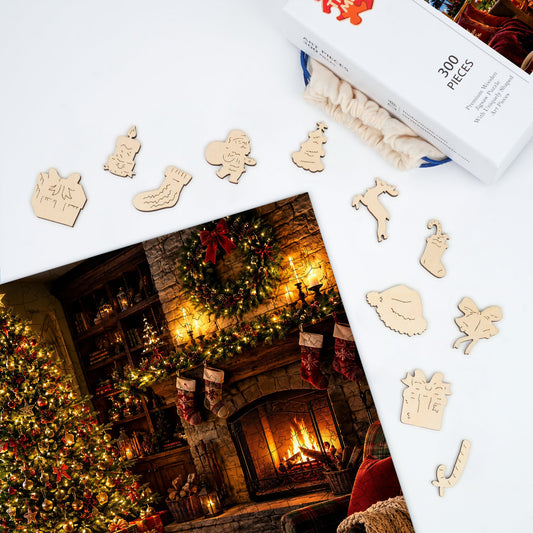 Cozy Christmas Hearth - Wooden Jigsaw Puzzle