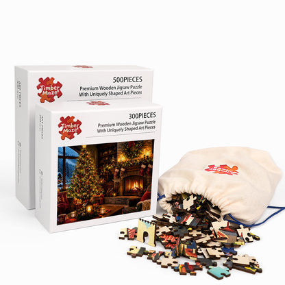 Cozy Christmas Hearth - Wooden Jigsaw Puzzle