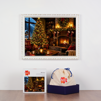 Cozy Christmas Hearth - Wooden Jigsaw Puzzle