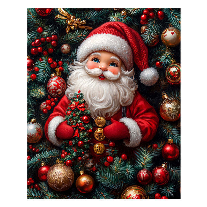 Jolly Santa Amidst Festive Decorations - Wooden Jigsaw Puzzle