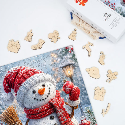Merry Snowman Wishes - Wooden Jigsaw Puzzle
