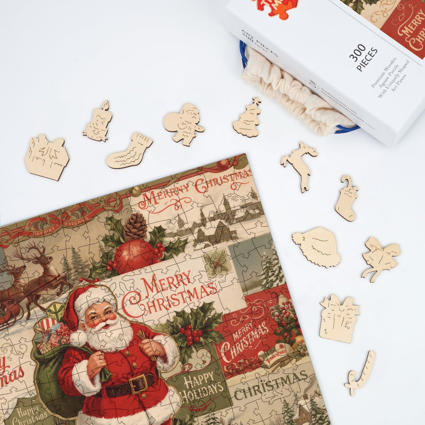 Vintage Santa Collage - Wooden Jigsaw Puzzle