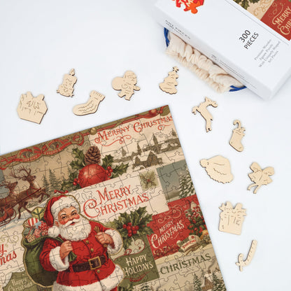Vintage Santa Collage - Wooden Jigsaw Puzzle