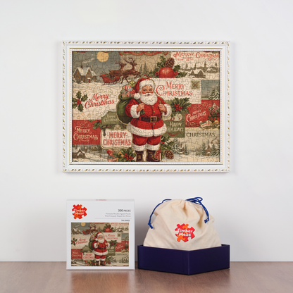 Vintage Santa Collage - Wooden Jigsaw Puzzle