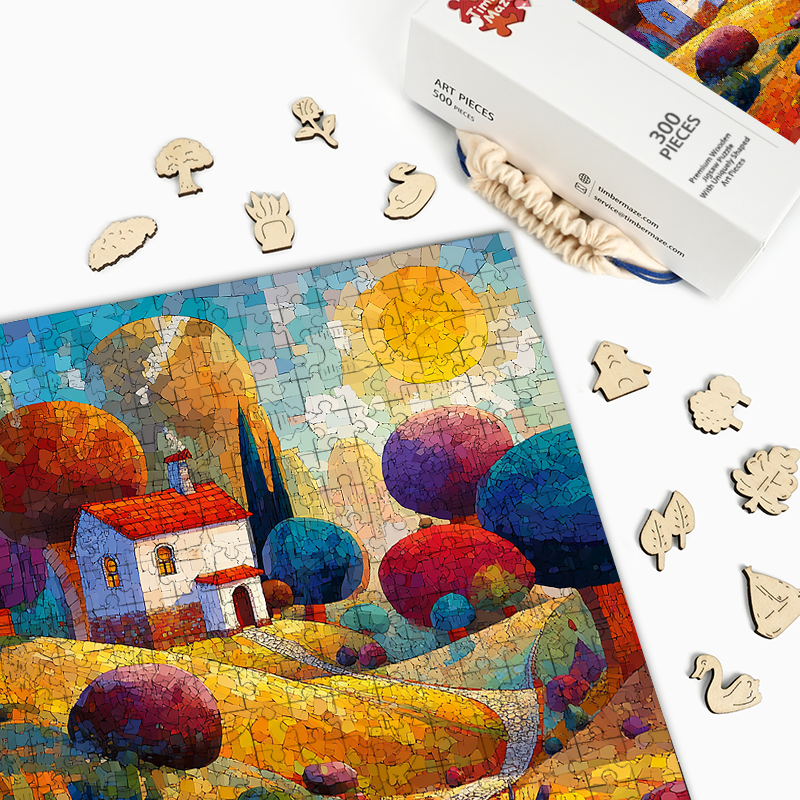 Cubist Country Home - Wooden Jigsaw Puzzle