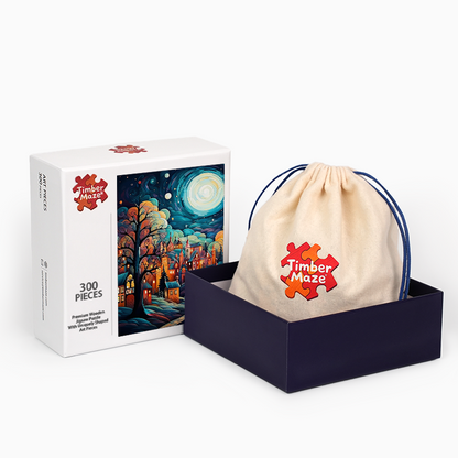 Moonlit Fantasy Village - Wooden Jigsaw Puzzle