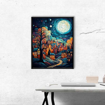 Moonlit Fantasy Village - Wooden Jigsaw Puzzle