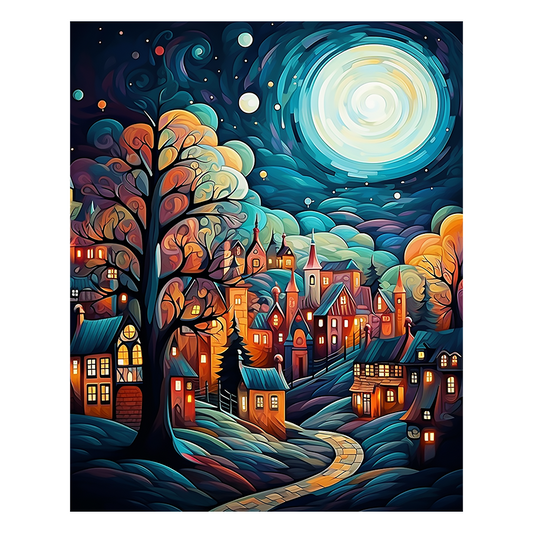 Moonlit Fantasy Village - Wooden Jigsaw Puzzle