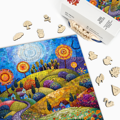 Mosaic Sunflower Valley - Wooden Jigsaw Puzzle