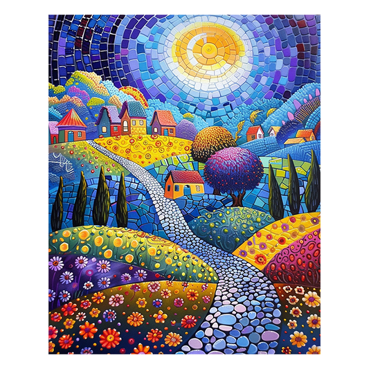 Mosaic Sunlit Village - Wooden Jigsaw Puzzle