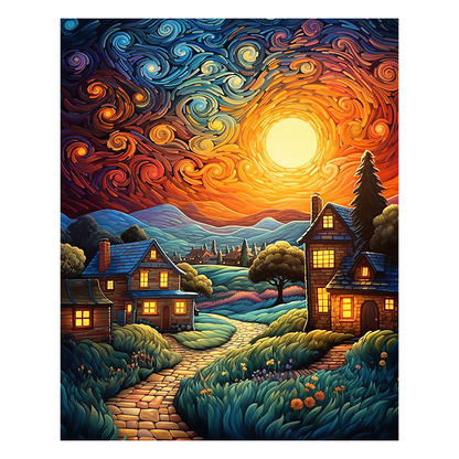 Sunset Cottages - Wooden Jigsaw Puzzle