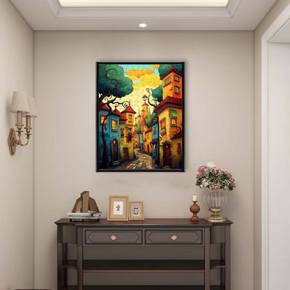 Whimsical Town Street - Wooden Jigsaw Puzzle