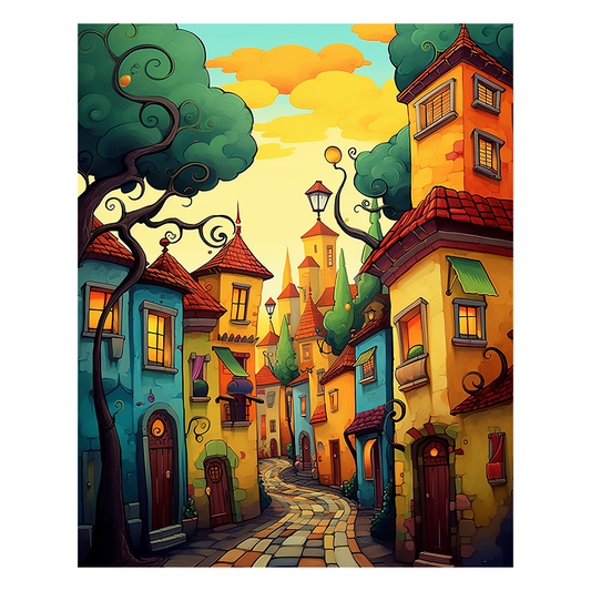 Whimsical Town Street - Wooden Jigsaw Puzzle