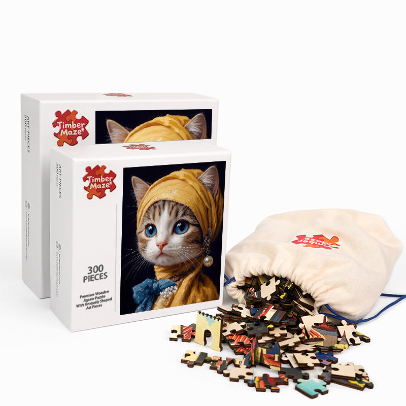 Cat with Pearl Earring - Wooden Jigsaw Puzzle