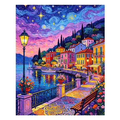 Moonlit Colorful Streets - Wooden Jigsaw Puzzle