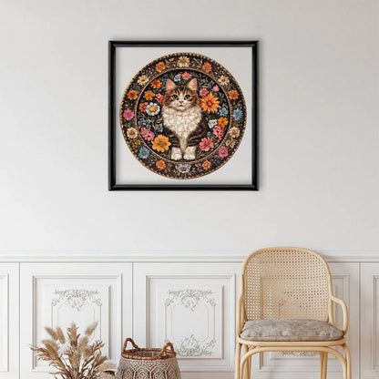 Floral Cat Plate - Wooden Jigsaw Puzzle