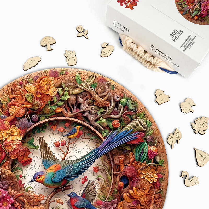 Vintage Floral Aviary - Wooden Jigsaw Puzzle