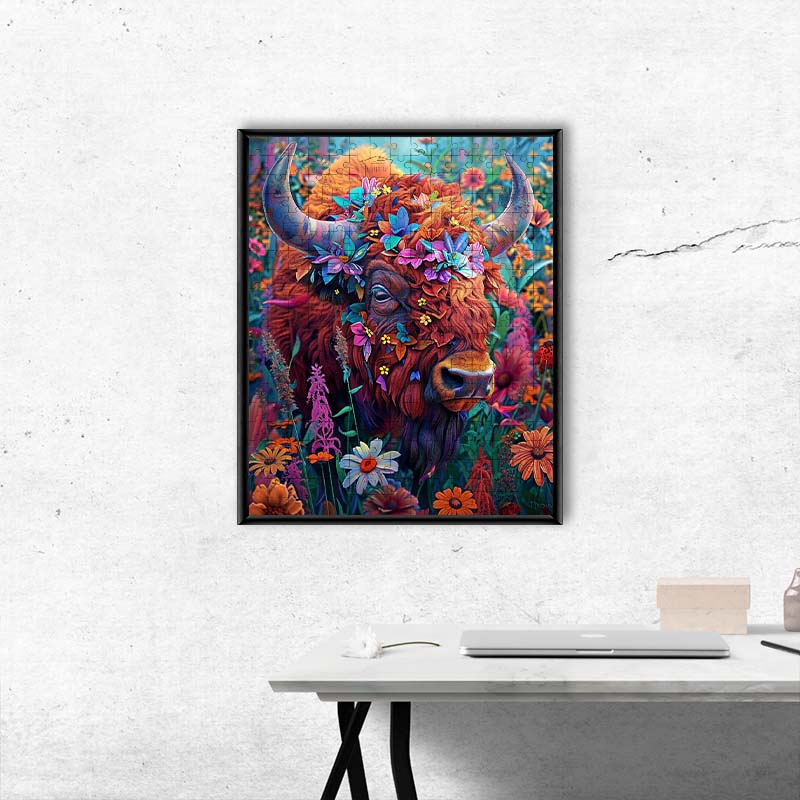 Floral Highland Cow - Wooden Jigsaw Puzzle