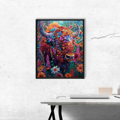 Floral Highland Cow - Wooden Jigsaw Puzzle