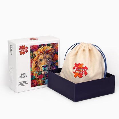 Lion in Floral Glory - Wooden Jigsaw Puzzle