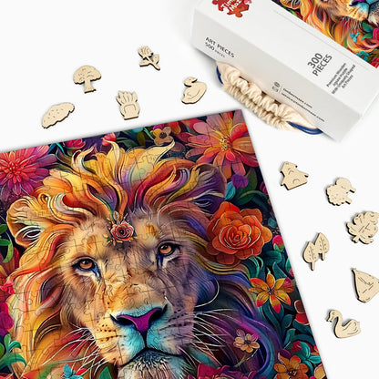 Lion in Floral Glory - Wooden Jigsaw Puzzle