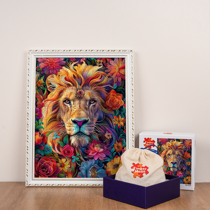 Lion in Floral Glory - Wooden Jigsaw Puzzle
