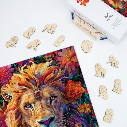 Lion in Floral Glory - Wooden Jigsaw Puzzle