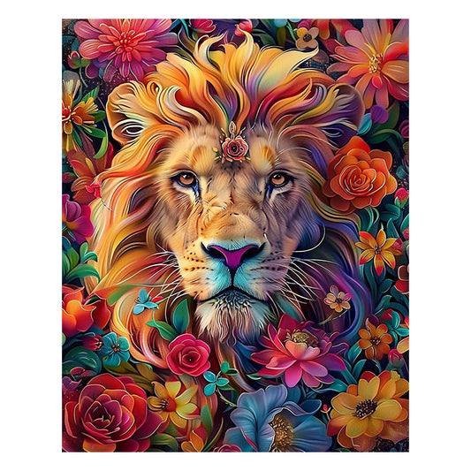 Lion in Floral Glory - Wooden Jigsaw Puzzle