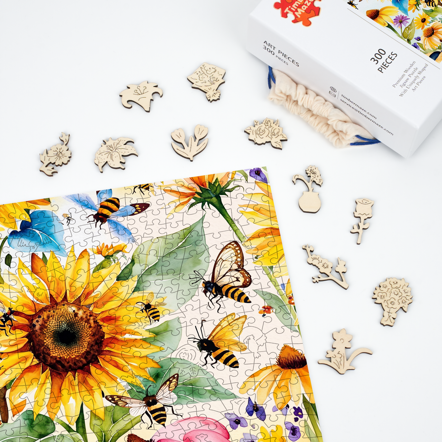 Bees and Sunflowers - Wooden Jigsaw Puzzle
