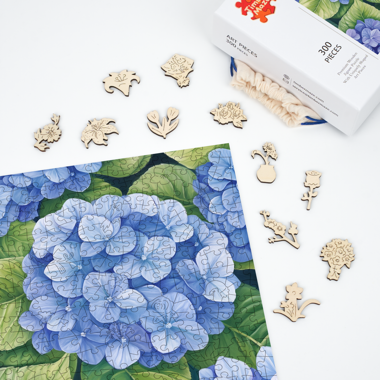 Clustered Hydrangeas - Wooden Jigsaw Puzzle