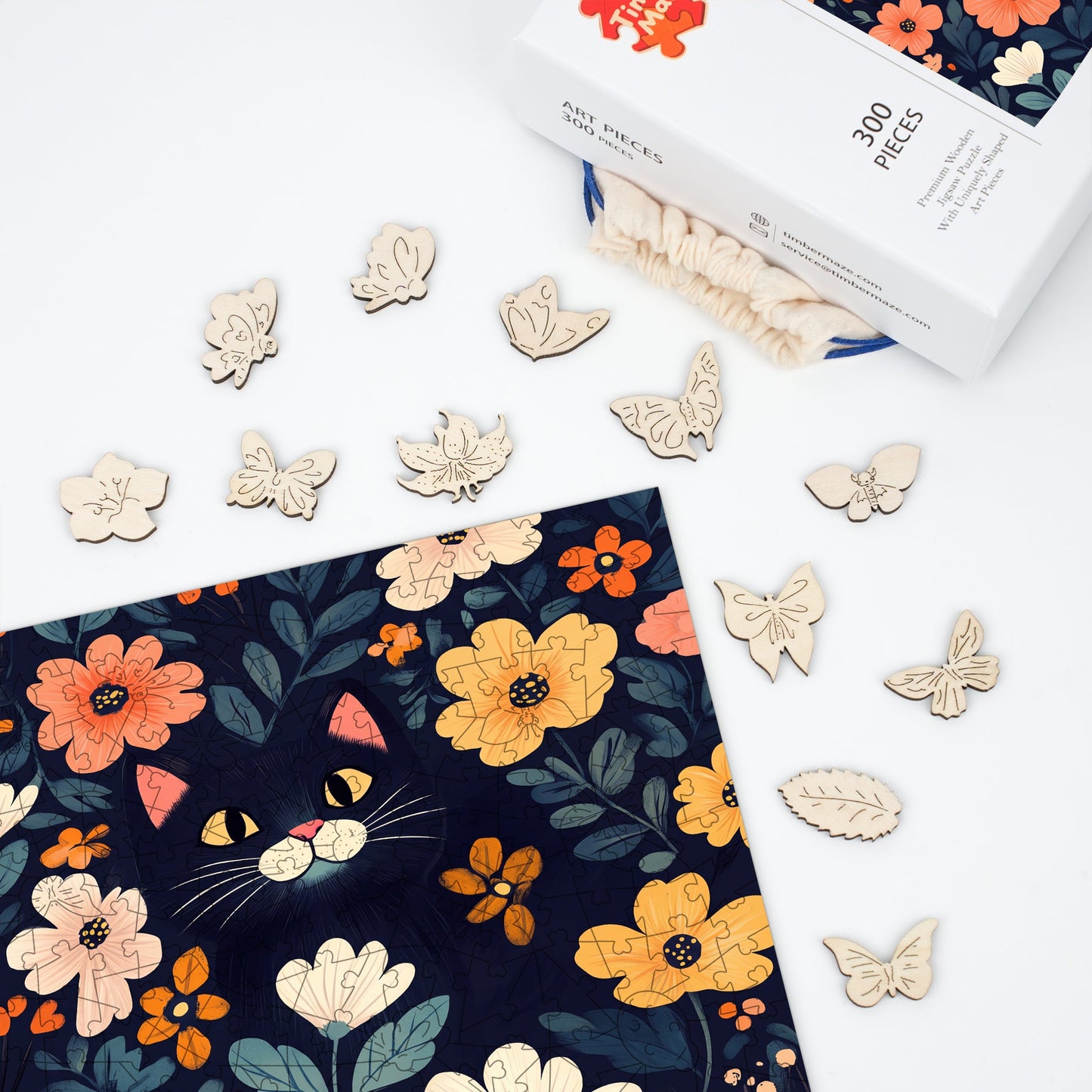 Hide-and-seek Black Cat - Wooden Jigsaw Puzzle