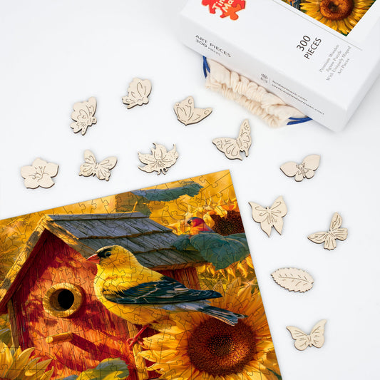 Sunflower Birdhouse - Wooden Jigsaw Puzzle