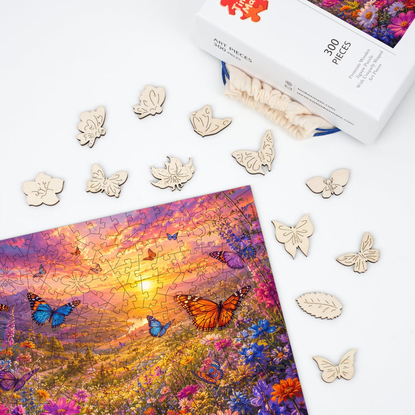 Sunset Butterfly Meadow - Wooden Jigsaw Puzzle