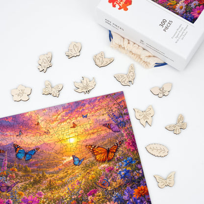 Sunset Butterfly Meadow - Wooden Jigsaw Puzzle