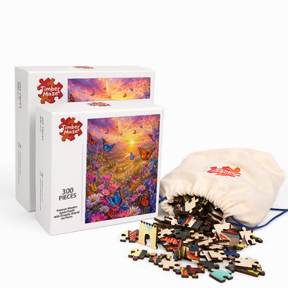 Sunset Butterfly Meadow - Wooden Jigsaw Puzzle