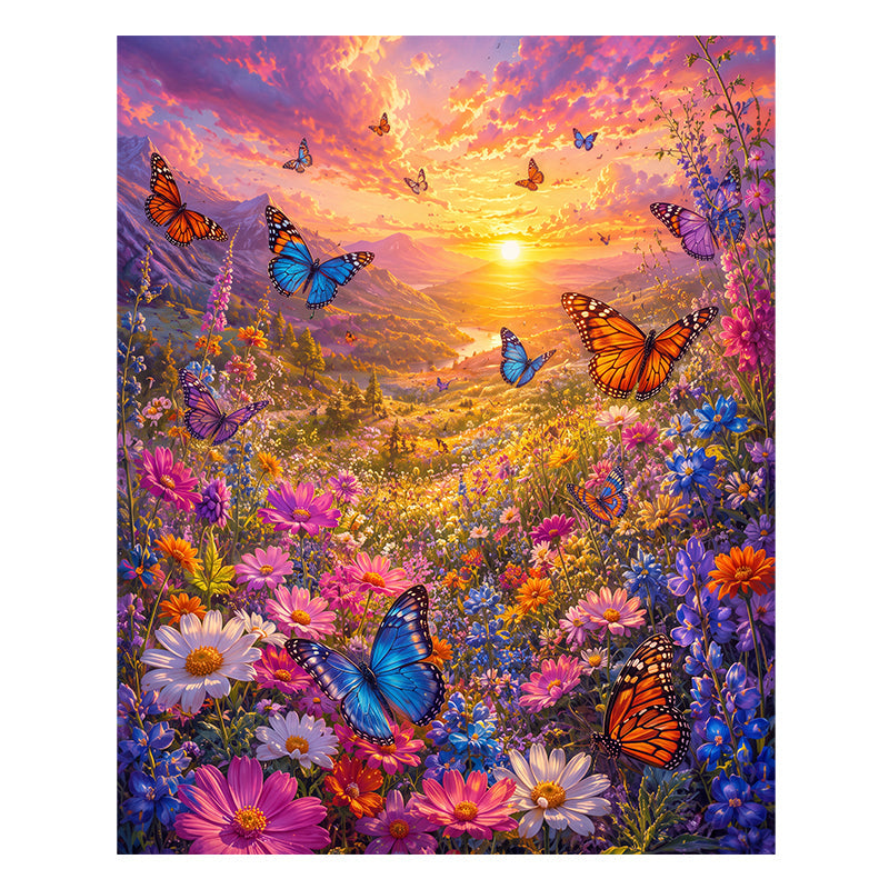 Sunset Butterfly Meadow - Wooden Jigsaw Puzzle