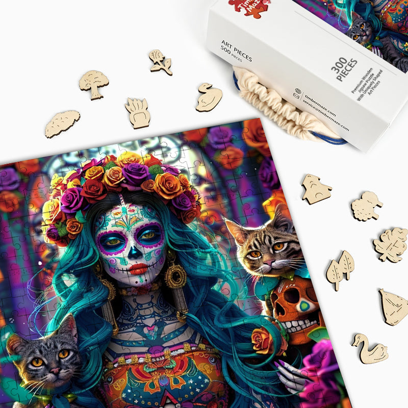 Catrina with Cats - Wooden Jigsaw Puzzle