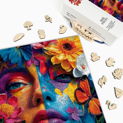 Floral Fantasy Faces - Wooden Jigsaw Puzzle