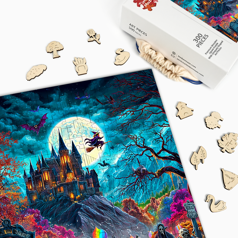 Haunted Halloween Castle - Wooden Jigsaw Puzzle