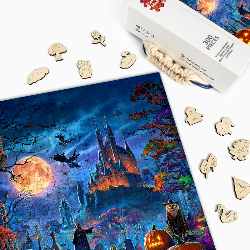 Moonlit Cemetery - Wooden Jigsaw Puzzle