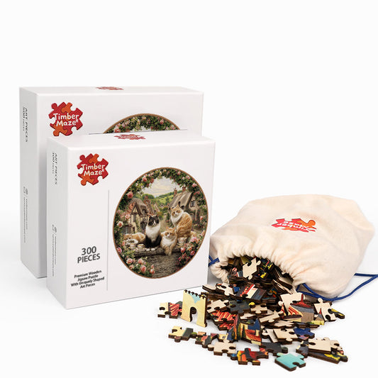 Cats & Tea Time - Wooden Jigsaw Puzzle