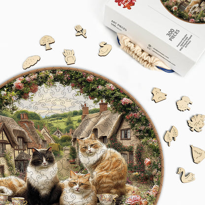 Cats & Tea Time - Wooden Jigsaw Puzzle