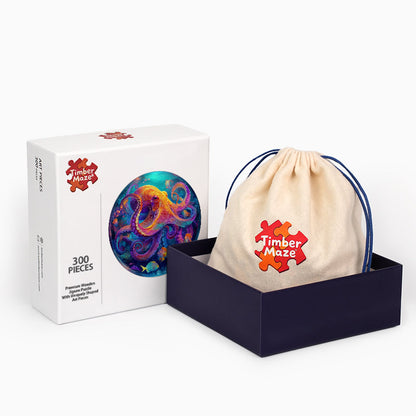 Neon Octopus - Wooden Jigsaw Puzzle
