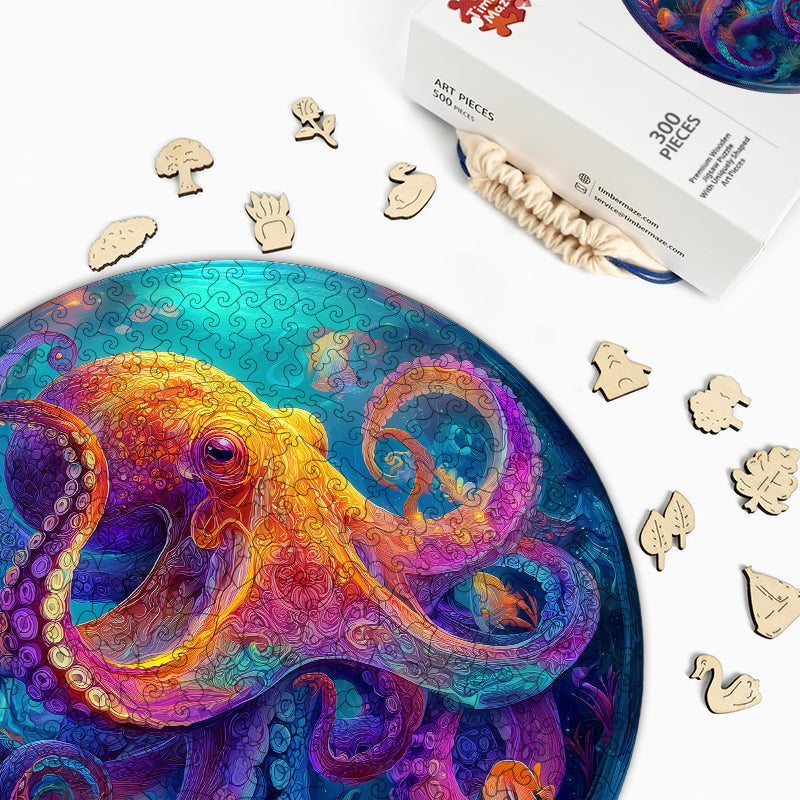 Neon Octopus - Wooden Jigsaw Puzzle