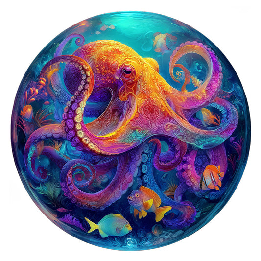 Neon Octopus - Wooden Jigsaw Puzzle
