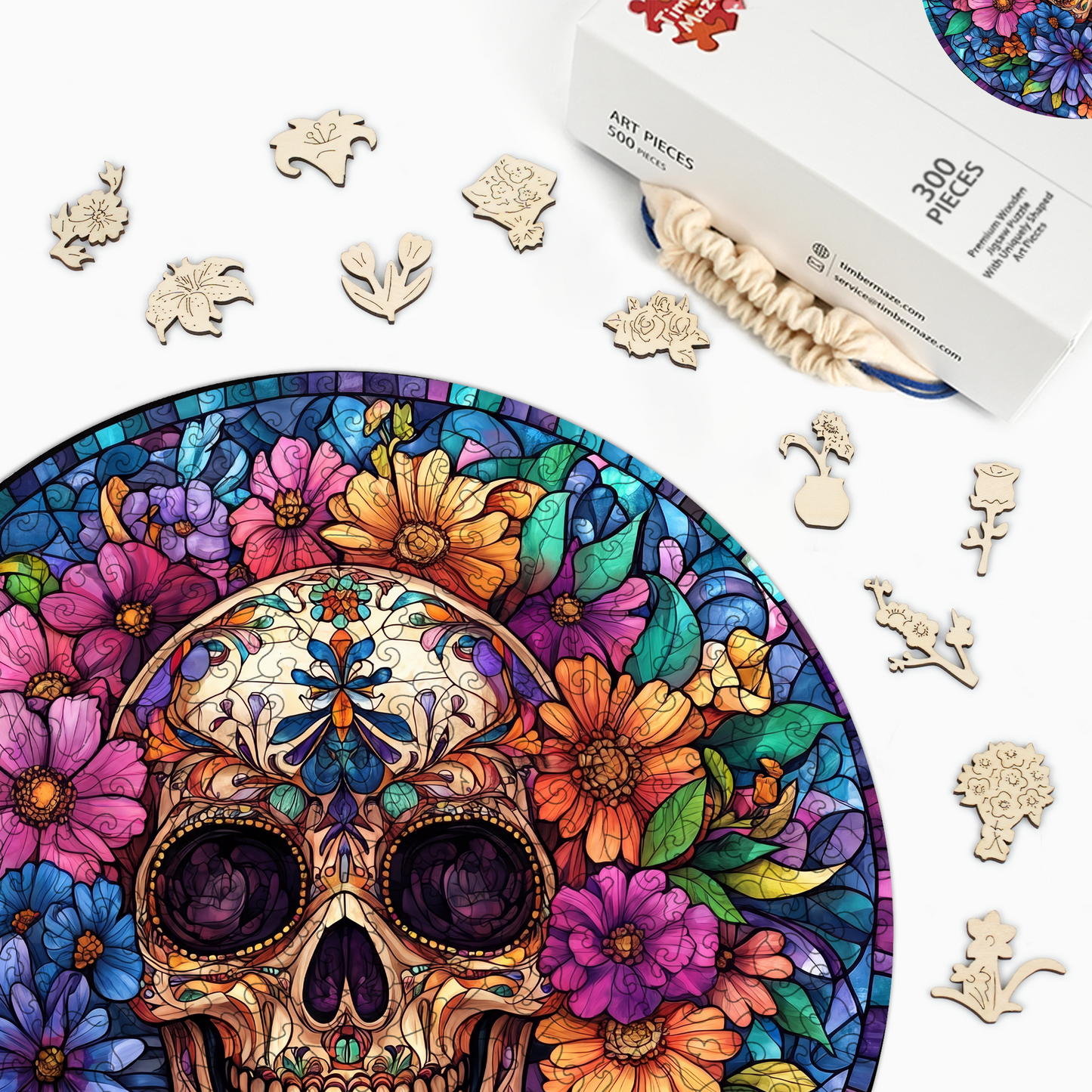 Floral Calavera - Wooden Jigsaw Puzzle