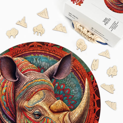 Rhino Mandala - Wooden Jigsaw Puzzle