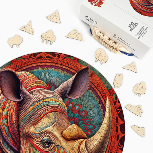 Rhino Mandala - Wooden Jigsaw Puzzle